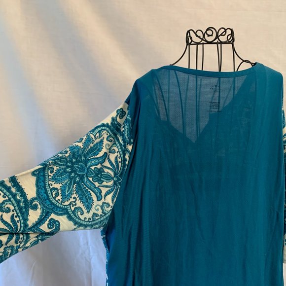 St John's Bay 2X Teal & White Floral Tunic with Teal Back - Picture 6 of 9